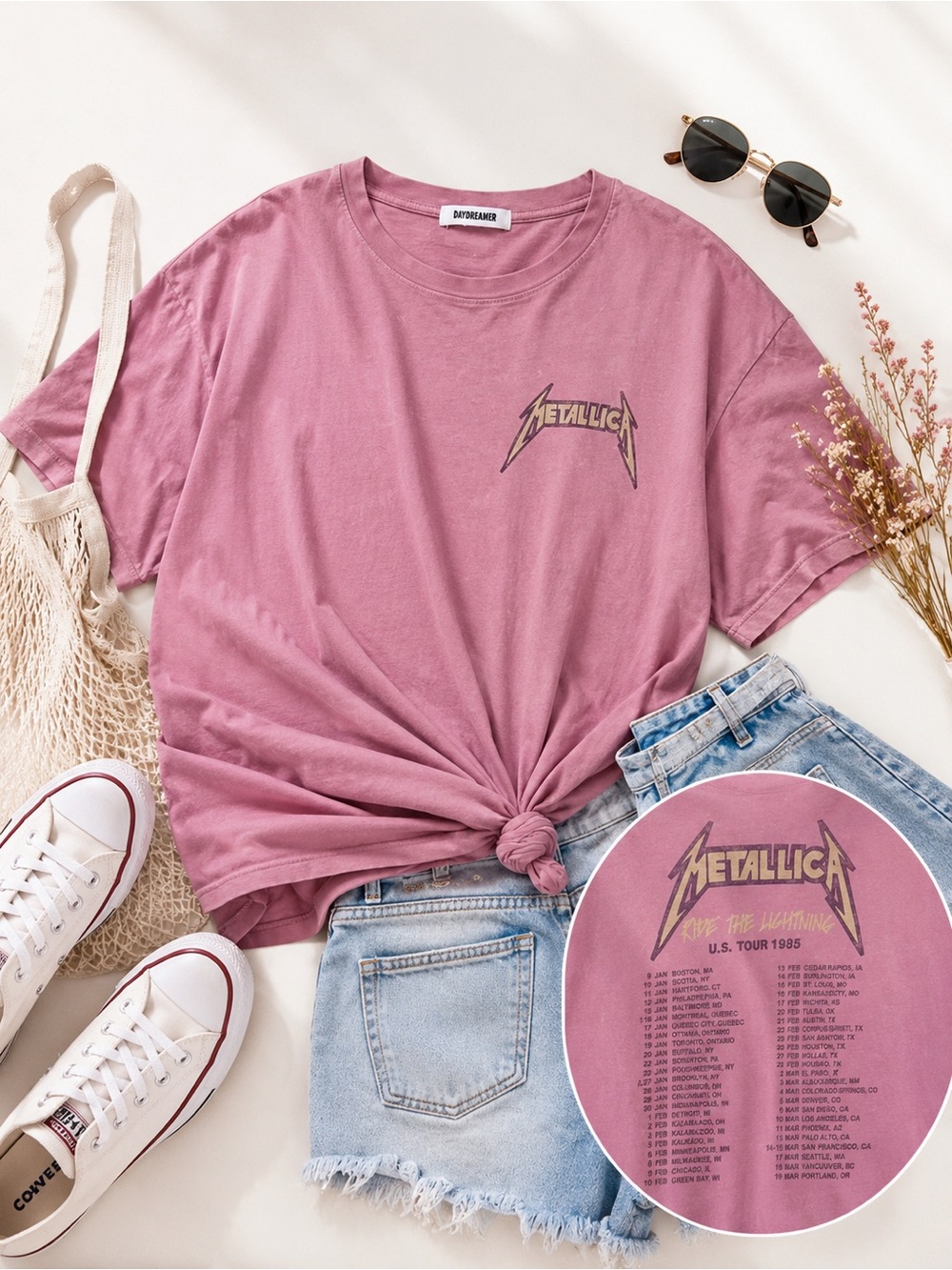 Daydreamer x Metallica Ride The Lightning Pink Oversized Band Tee One Size